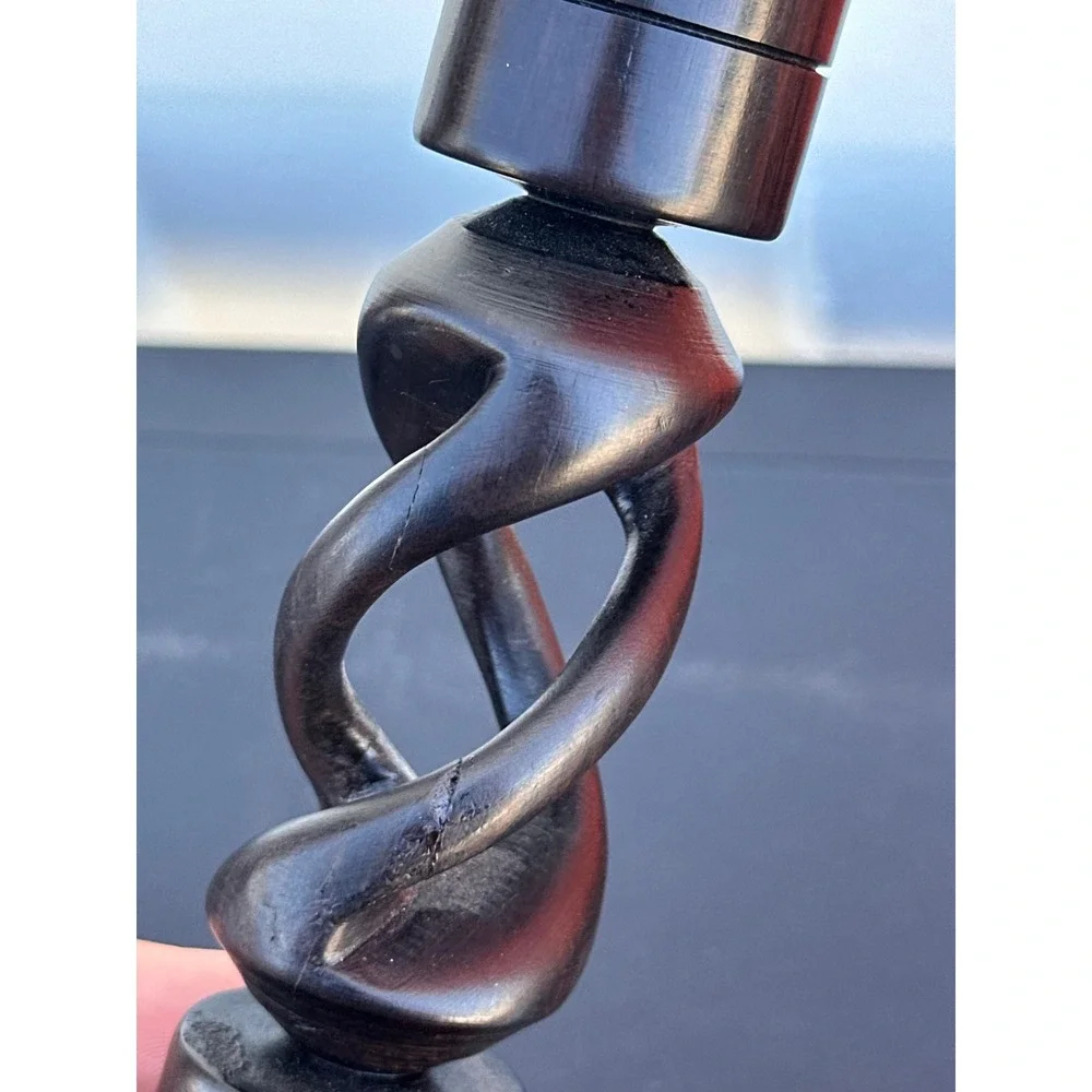 Vintage Hand Carved Wood Double Helix Spiral Candle Holders Pair Dark Brown 7